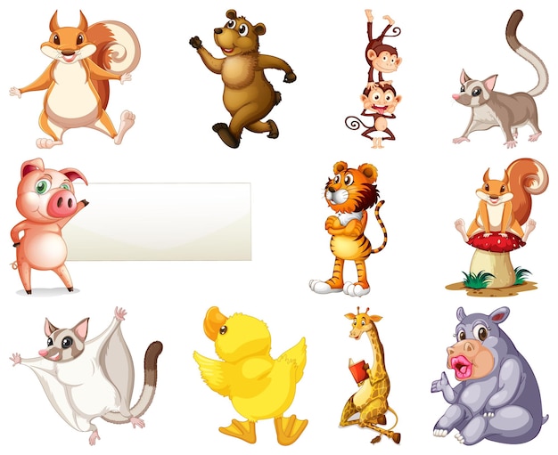 Conjunto de personaje de dibujos animados de animales
