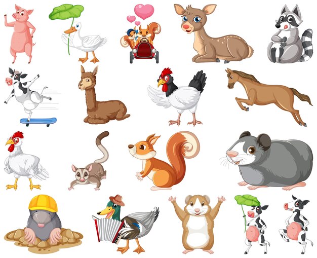 Conjunto de personaje de dibujos animados de animales