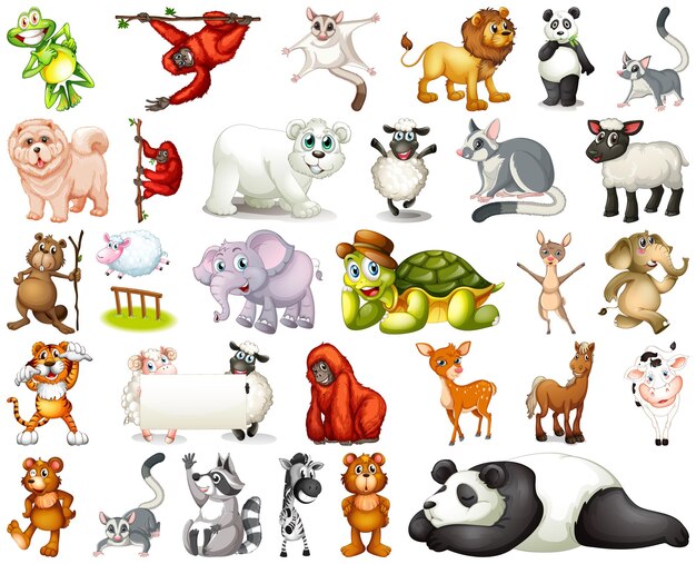 Conjunto de personaje de dibujos animados de animales