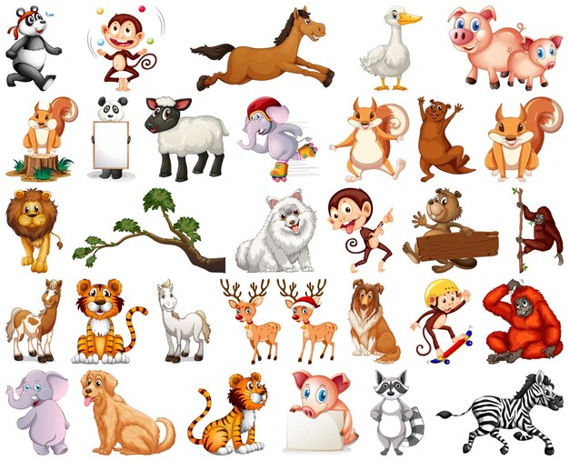 Conjunto de personaje de dibujos animados de animales