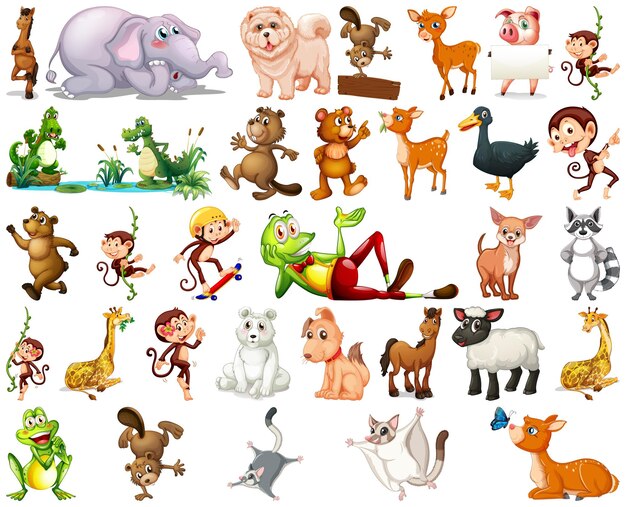 Conjunto de personaje de dibujos animados de animales