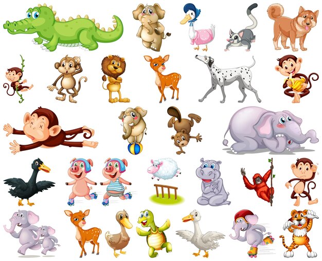 Conjunto de personaje de dibujos animados de animales
