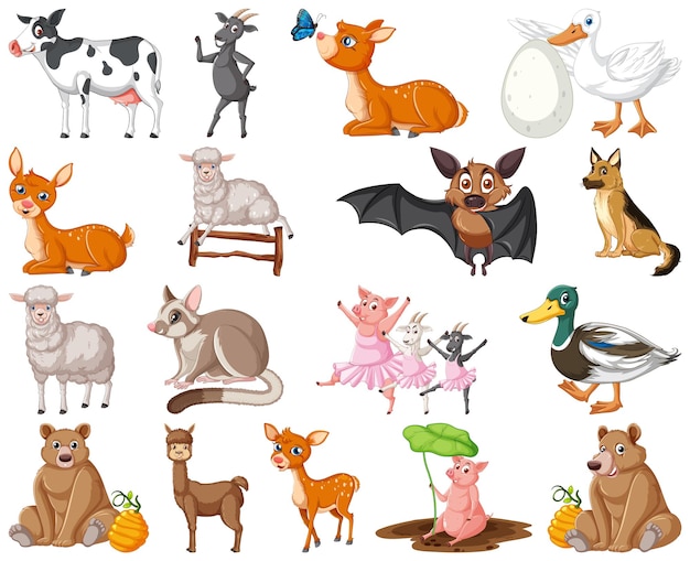 Conjunto de personaje de dibujos animados de animales