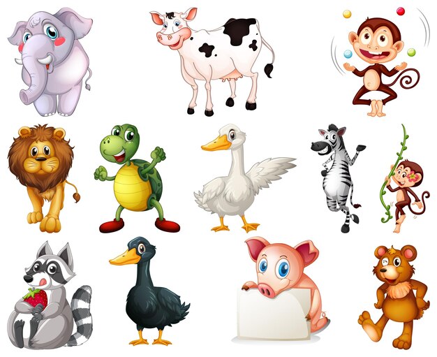 Conjunto de personaje de dibujos animados de animales