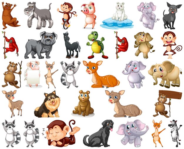 Conjunto de personaje de dibujos animados de animales