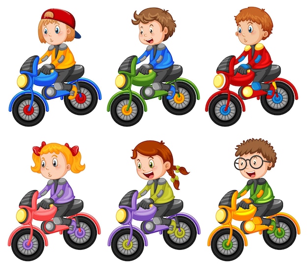 Vector gratuito conjunto de personaje de dibujos animados de carreras de motos