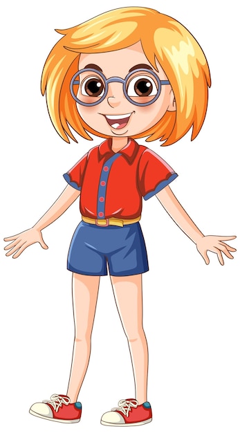 Vector gratuito conjunto de personaje de dibujos animados de chica nerd geek con gafas