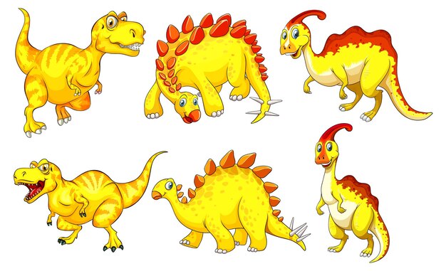 Conjunto de personaje de dibujos animados de dinosaurio amarillo