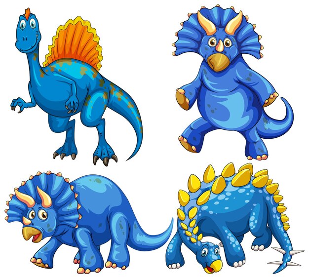 Conjunto de personaje de dibujos animados de dinosaurio azul