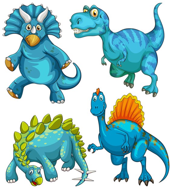 Conjunto de personaje de dibujos animados de dinosaurio azul