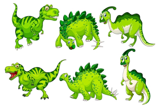 Conjunto de personaje de dibujos animados de dinosaurio verde