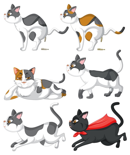 Vector gratuito conjunto de personaje de dibujos animados de gato