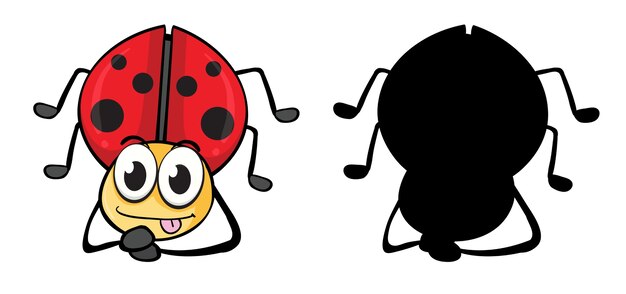 Vector gratuito conjunto de personaje de dibujos animados de insectos y su silueta