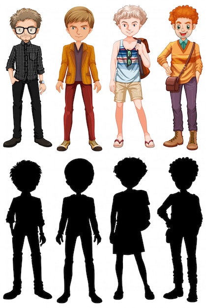 Vector gratuito conjunto de personaje de dibujos animados masculinos