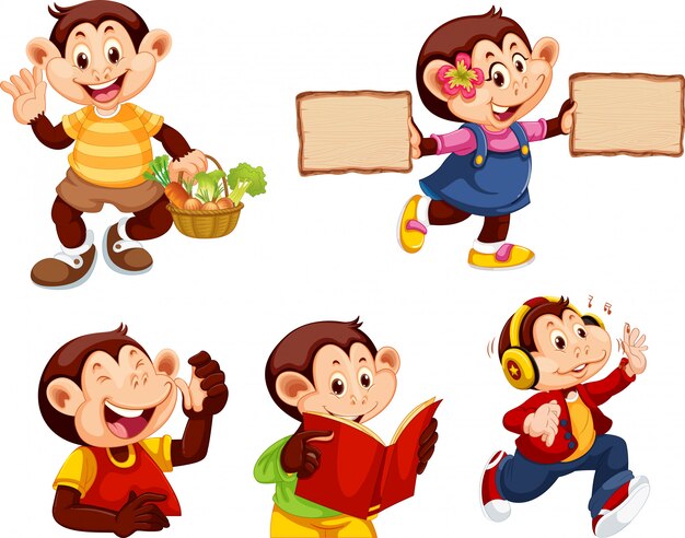 Conjunto de personaje de dibujos animados mono