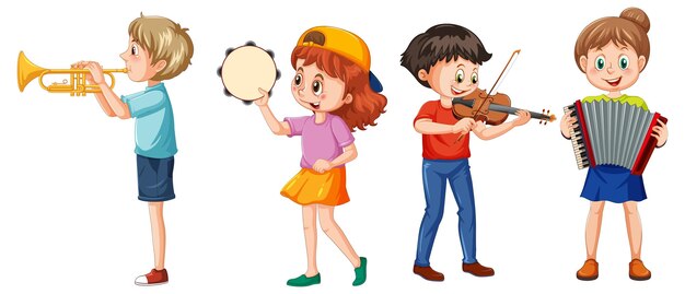Conjunto de personaje de dibujos animados de músico de niños
