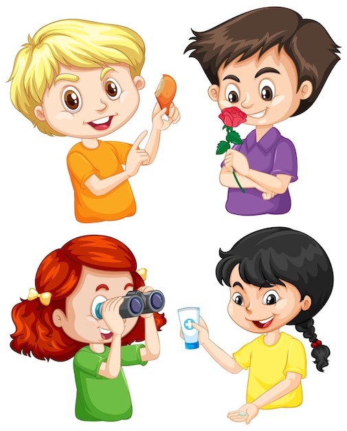 Vector gratuito conjunto de personaje de dibujos animados de niños