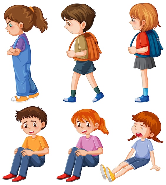 Vector gratuito conjunto de personaje de dibujos animados de niños