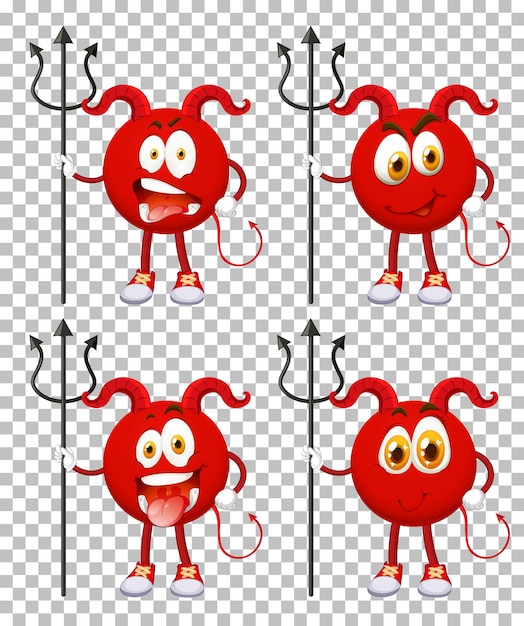 Vector gratuito conjunto de personaje de dibujos animados de red devil con expresión facial sobre fondo transparente