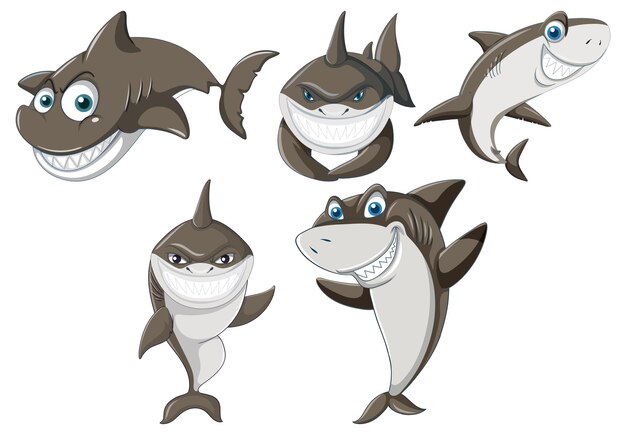 Conjunto de personaje de dibujos animados de tiburón
