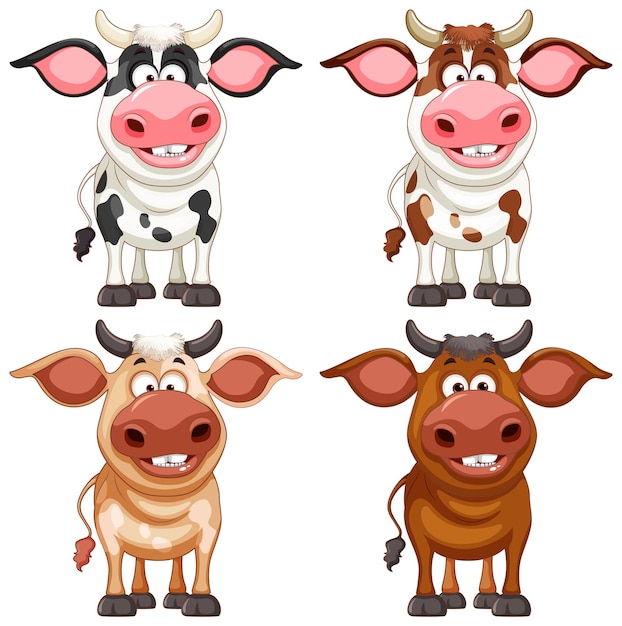 Conjunto de personaje de dibujos animados de vaca