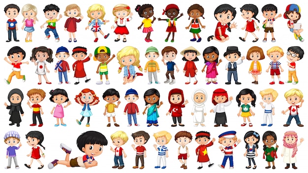 Conjunto de personaje infantil multicultural.