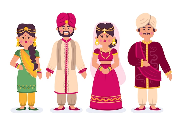 Vector gratuito conjunto de personajes de boda india