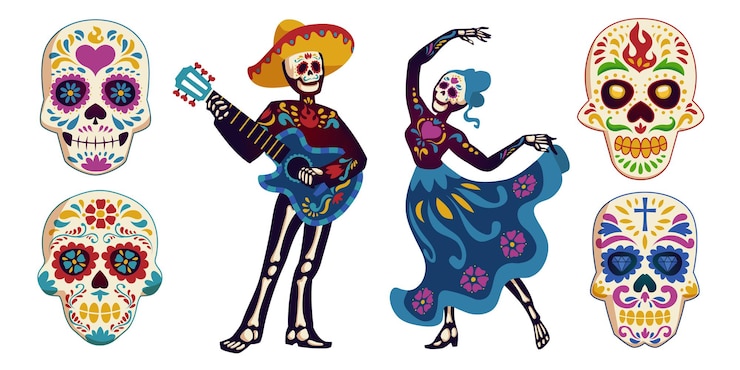 Vector gratuito conjunto de personajes de dia de los muertos