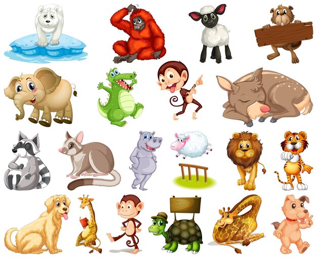 Conjunto de personajes de dibujos animados de animales