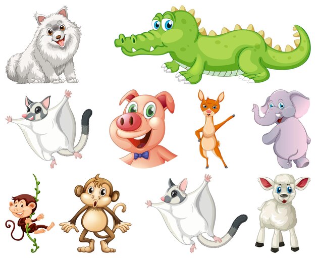 Conjunto de personajes de dibujos animados de animales