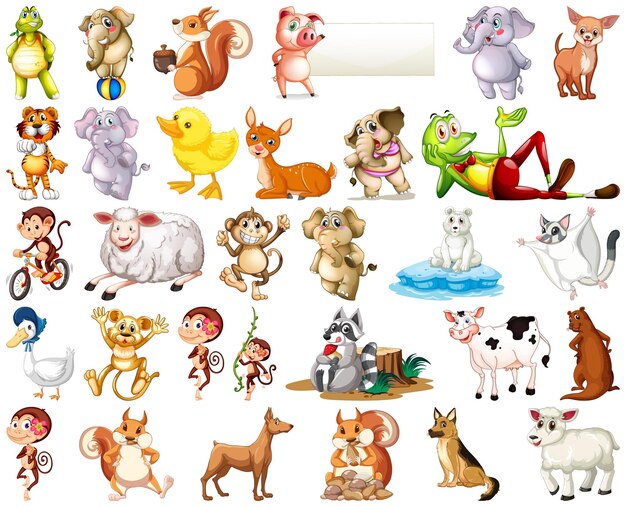 Conjunto de personajes de dibujos animados de animales