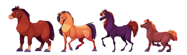 Conjunto de personajes de dibujos animados de caballos