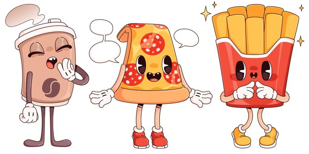 Conjunto de personajes de dibujos animados de comida rápida