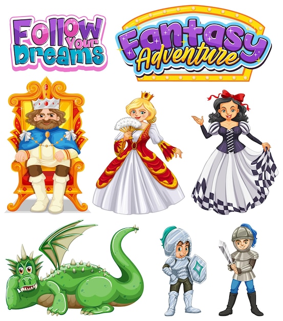 Vector gratuito conjunto de personajes de dibujos animados de cuentos de hadas