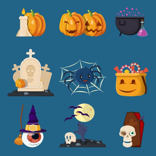 Conjunto de personajes de dibujos animados de halloween