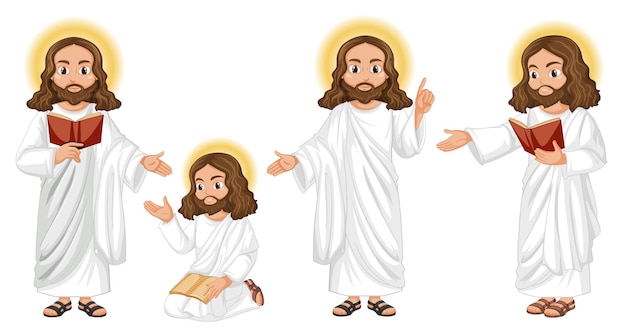 Vector gratuito conjunto de personajes de dibujos animados de jesucristo