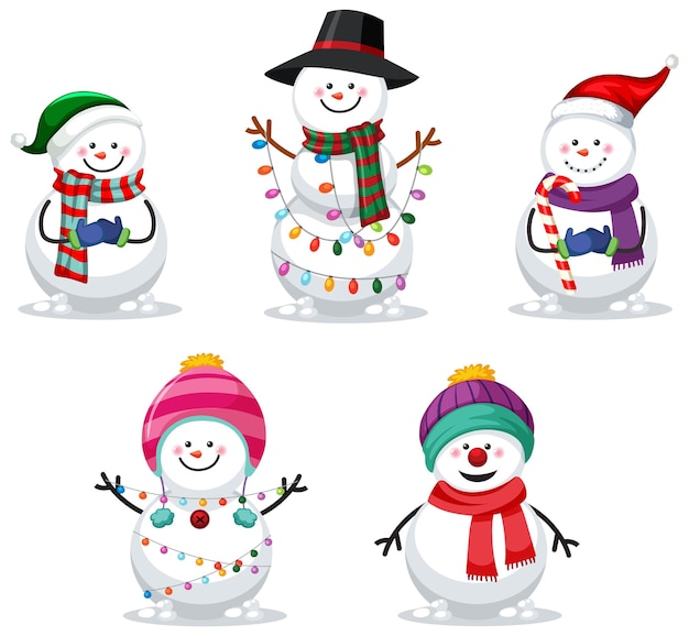 Conjunto de personajes de dibujos animados de muñeco de nieve de navidad