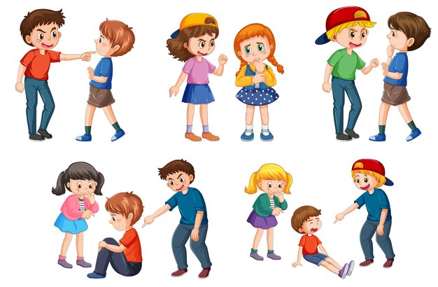 Conjunto de personajes de dibujos animados de niños de intimidación
