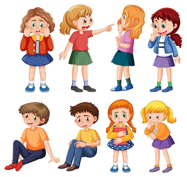 Conjunto de personajes de dibujos animados de niños de intimidación