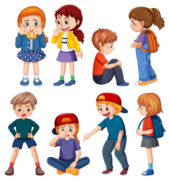 Conjunto de personajes de dibujos animados de niños de intimidación