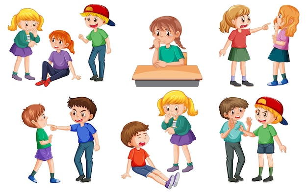 Vector gratuito conjunto de personajes de dibujos animados de niños de intimidación