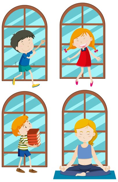 Conjunto de personajes de dibujos animados para niños simples
