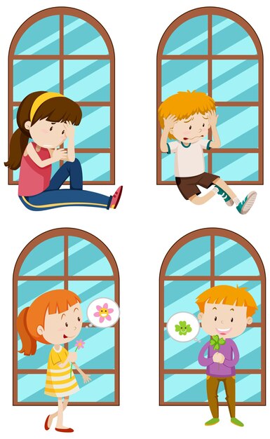 Conjunto de personajes de dibujos animados para niños simples