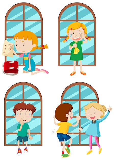 Vector gratuito conjunto de personajes de dibujos animados para niños simples