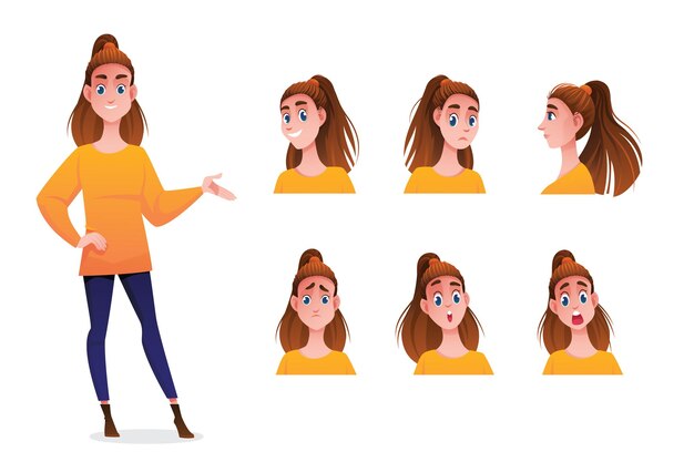 Conjunto de personajes femeninos en diferentes poses Ilustración vectorial