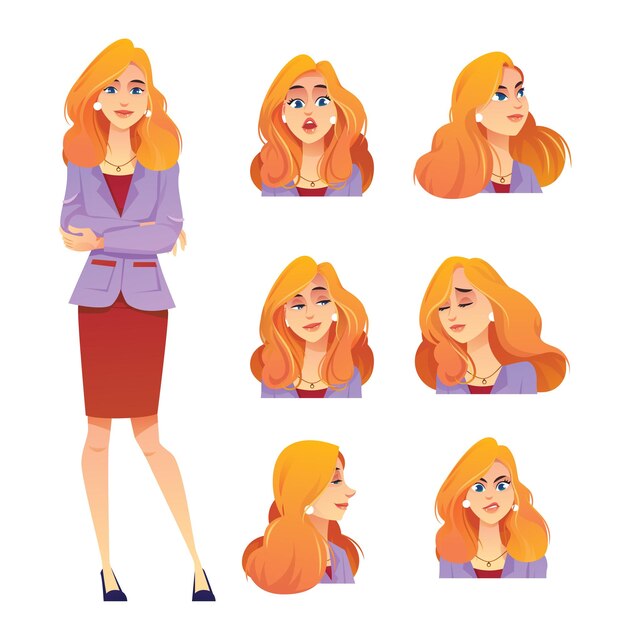 Conjunto de personajes femeninos en diferentes poses Ilustración vectorial