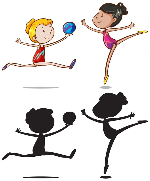 Conjunto de personajes de gimnasia deportista.