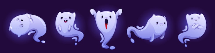 Vector gratuito conjunto de personajes de halloween de dibujos animados de fantasmas lindos