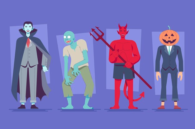 Conjunto de personajes de halloween de diseño plano