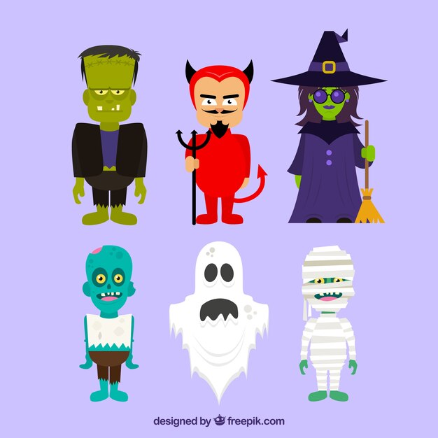 Conjunto de personajes de halloween espeluznantes en estilo plano